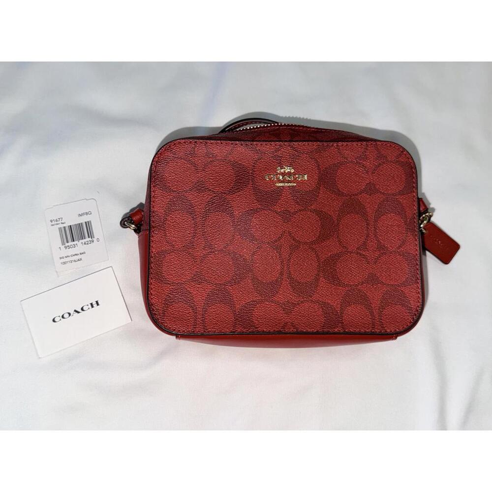 Coach Mini Camera Bag In Signature Canvas 1941 Red